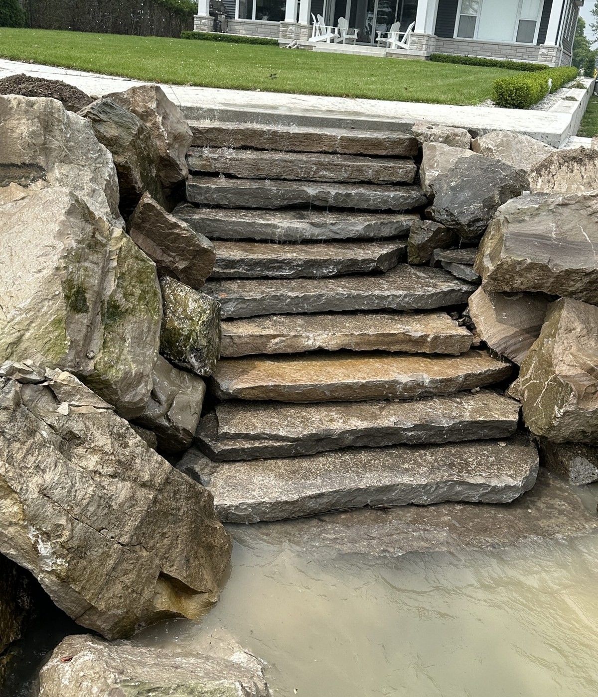 Natural stone shoreline access steps